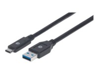 Manhattan USB-C to USB-A Cable, 3m, Male to Male, 5 Gbps (USB 3.2 Gen1 aka USB 3.0), 3A (fast charging), SuperSpeed USB, Black, Lifetime Warranty, Polybag USB Type-C kabel 3m Sort