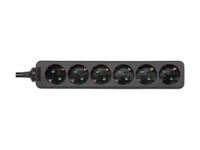 DELTACO GT-0623 Stikdåse 6-stik 16A Sort 10m