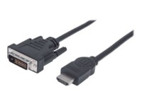 Manhattan HDMI to DVI-D 24+1 Cable, 1.8m, Male to Male, Black, Dual Link, Compatible with DVD-D, Lifetime Warranty, Polybag Videoadapterkabel 1.8m Sort