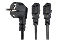 StarTech.com 2m (6ft) Computer Power Cord, 18AWG, EU Schuko to 2x C13 Power Cord, 10A 250V, Black Replacement AC Cord, TV/Monitor Power Cable, Schuko CEE 7/7 to IEC 60320 2x C13 Power Cord - PC Power Supply Cable Strømkabel 2m Sort