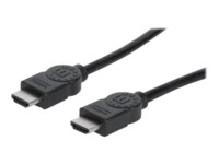 Manhattan HDMI Cable with Ethernet, 4K@30Hz (High Speed), 3m, Male to Male, Black, Ultra HD 4k x 2k, Fully Shielded, Gold Plated Contacts, Lifetime Warranty, Polybag HDMI-kabel med Ethernet 3m Sort