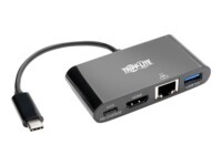 Tripp Lite USB C to HDMI Multiport Video Adapter Converter w/ USB-A Hub, USB-C PD Charging Port & Gigabit Ethernet Port, Thunderbolt 3 Compatible USB Type C to HDMI, USB Type-C Dockingstation