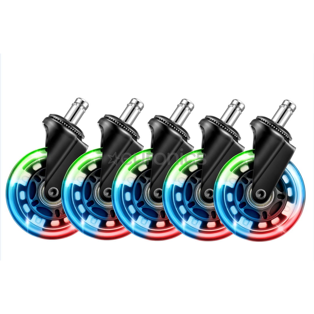 'L33T Gaming 1830183 3inch Rubber Casters, RGB LED Light, Rainbow, 5pcs'