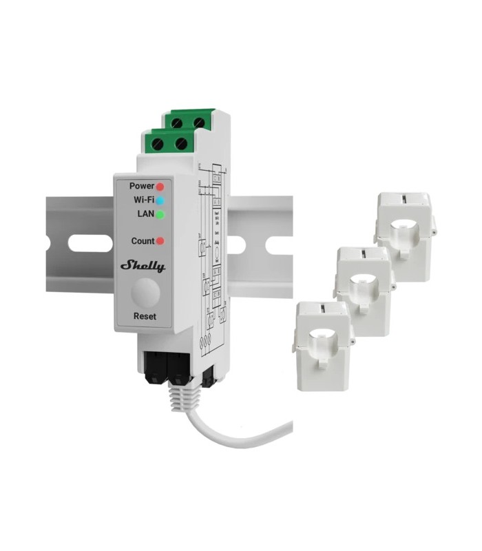 Shelly Pro Pro 3EM 400A Stromzähler inkl 3x 400A Klemmen DIN Messfunktion WLAN LAN BT