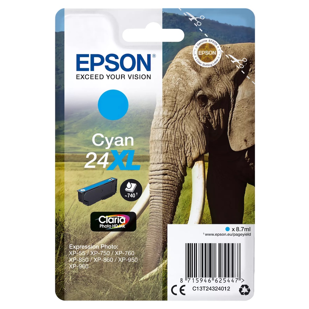 Epson 24XL Cyan Blæk C13T24324012