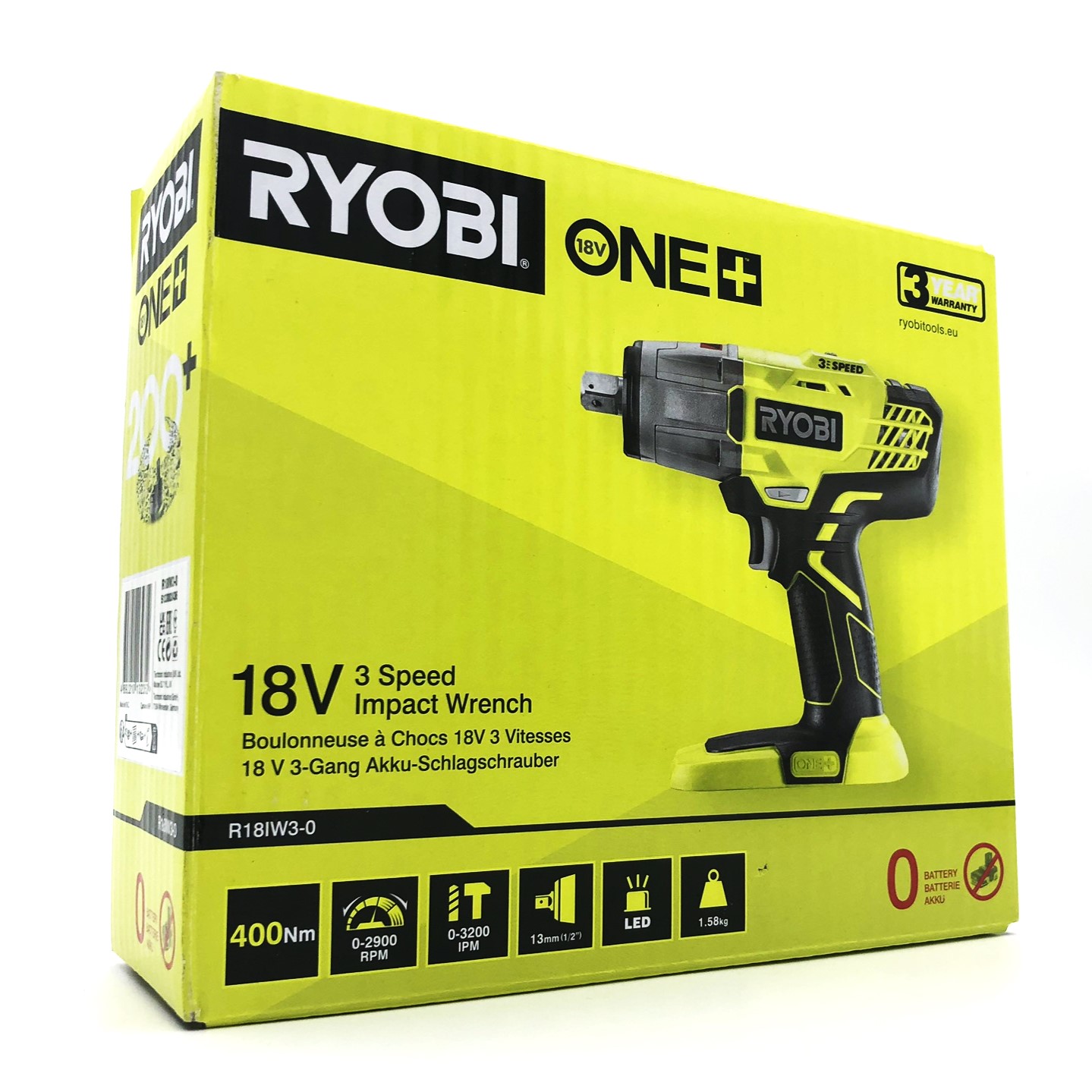 Ryobi One+ R18IW3-0 Slagnøgle 18V Batteridrevet Batteri og lader ikke inkluderet