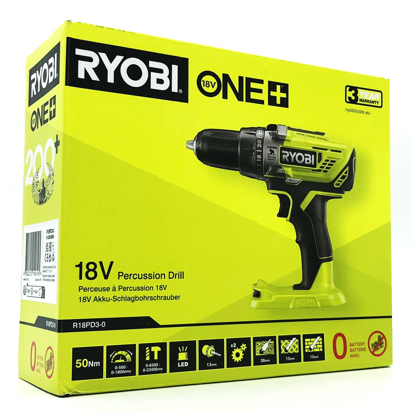 Ryobi One+ R18PD3-0 Slagboremaskine 18V Uden batteri Batteri og lader ikke inkluderet