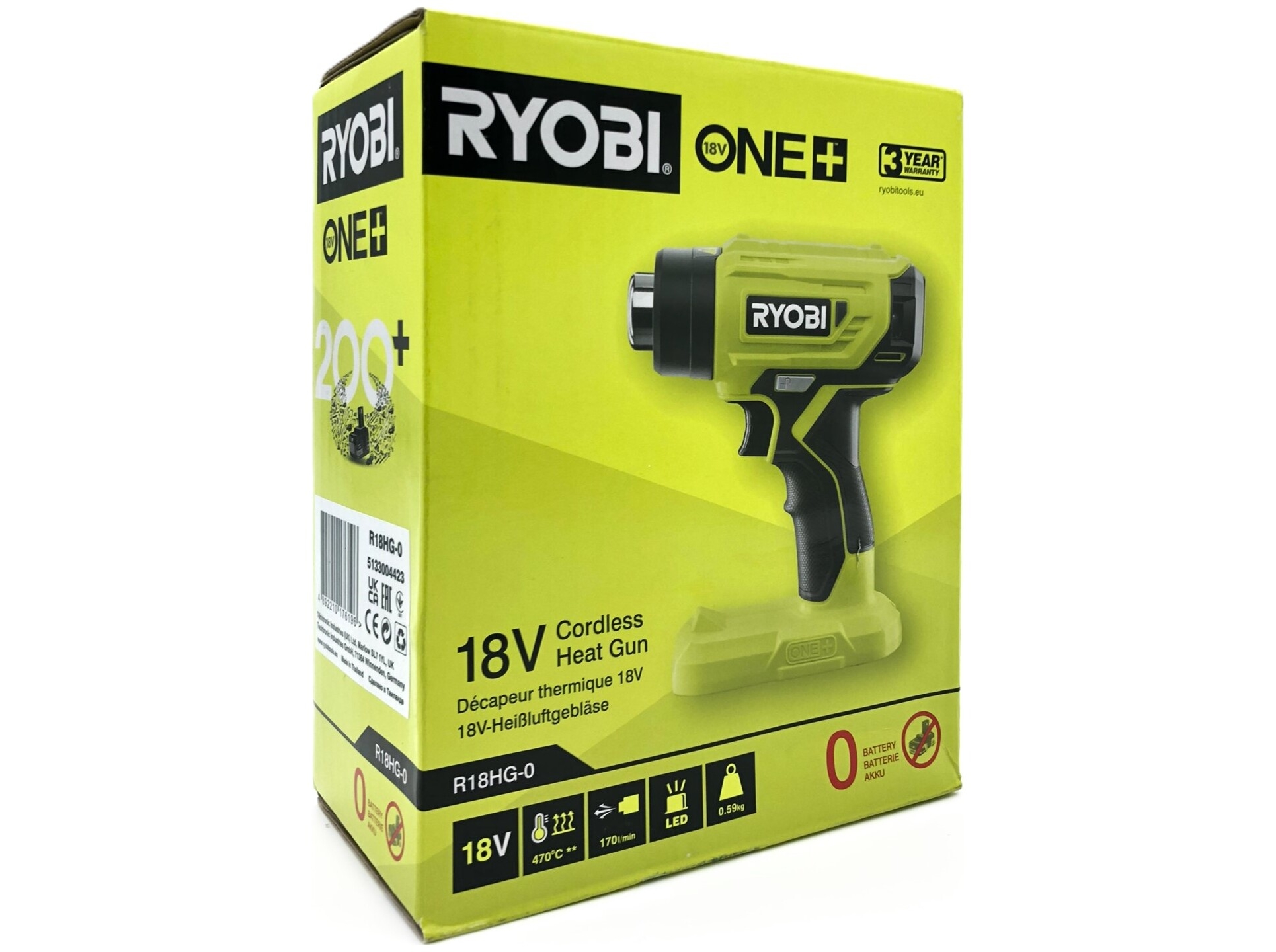 Ryobi One+ R18HG-0 Varmepistol Uden batteri Intet batteri