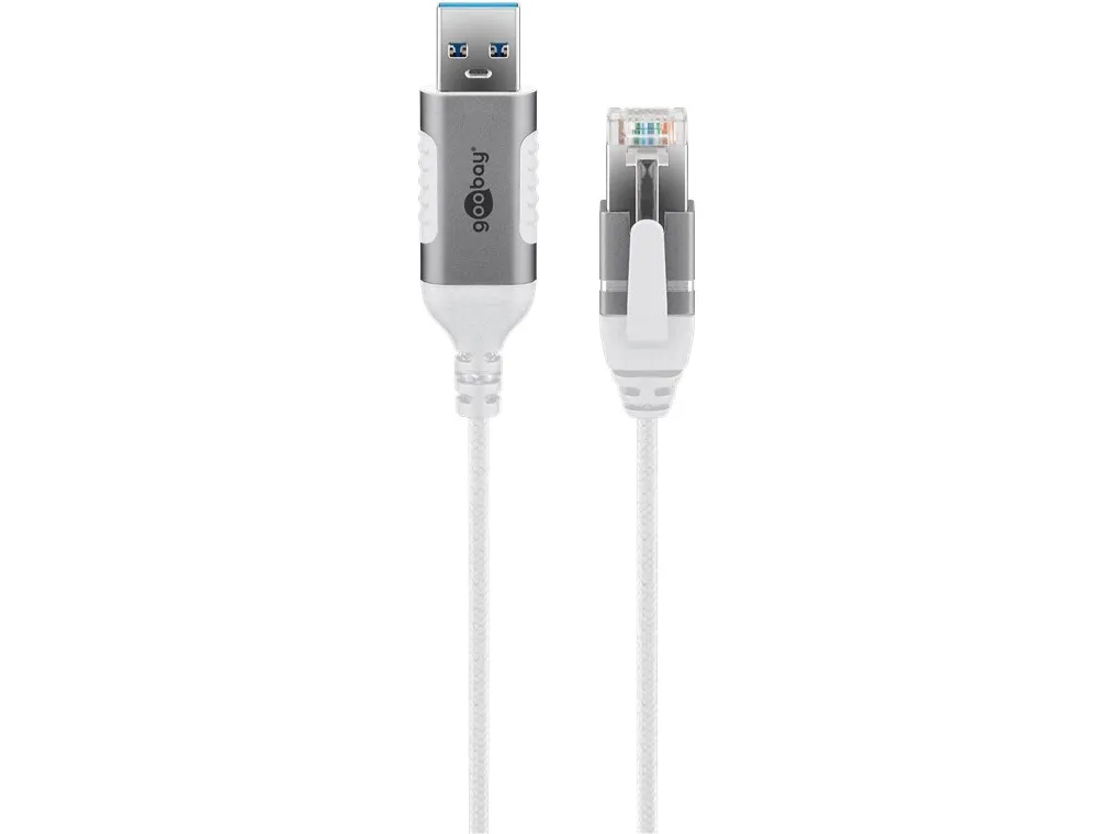 USB-A 3.0 to RJ45 Ethernet Cable, Slim, 5 m, 5 m, white