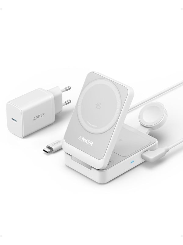 MagGo Magnetic Wireless Charger 15W Foldable 3-in-1 with Charger Bundle White EU Plug