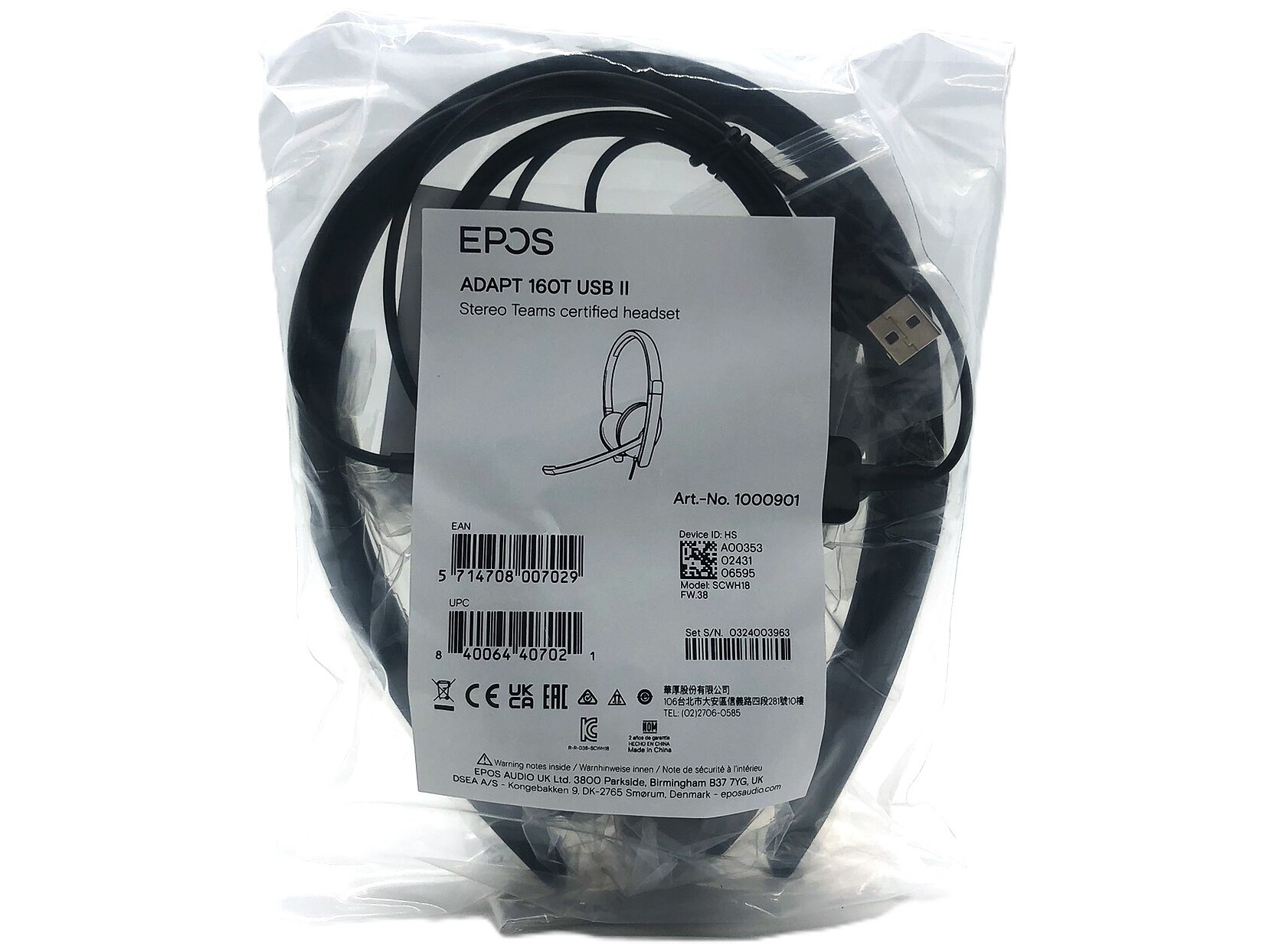 EPOS ADAPT 160T USB II Kablet Høretelefoner Sort