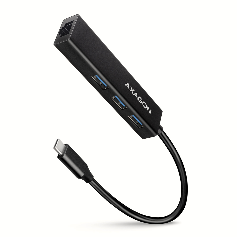 Axagon HMC-GL3A 4-portos USB-C USB3.0 RJ45 hub fekete