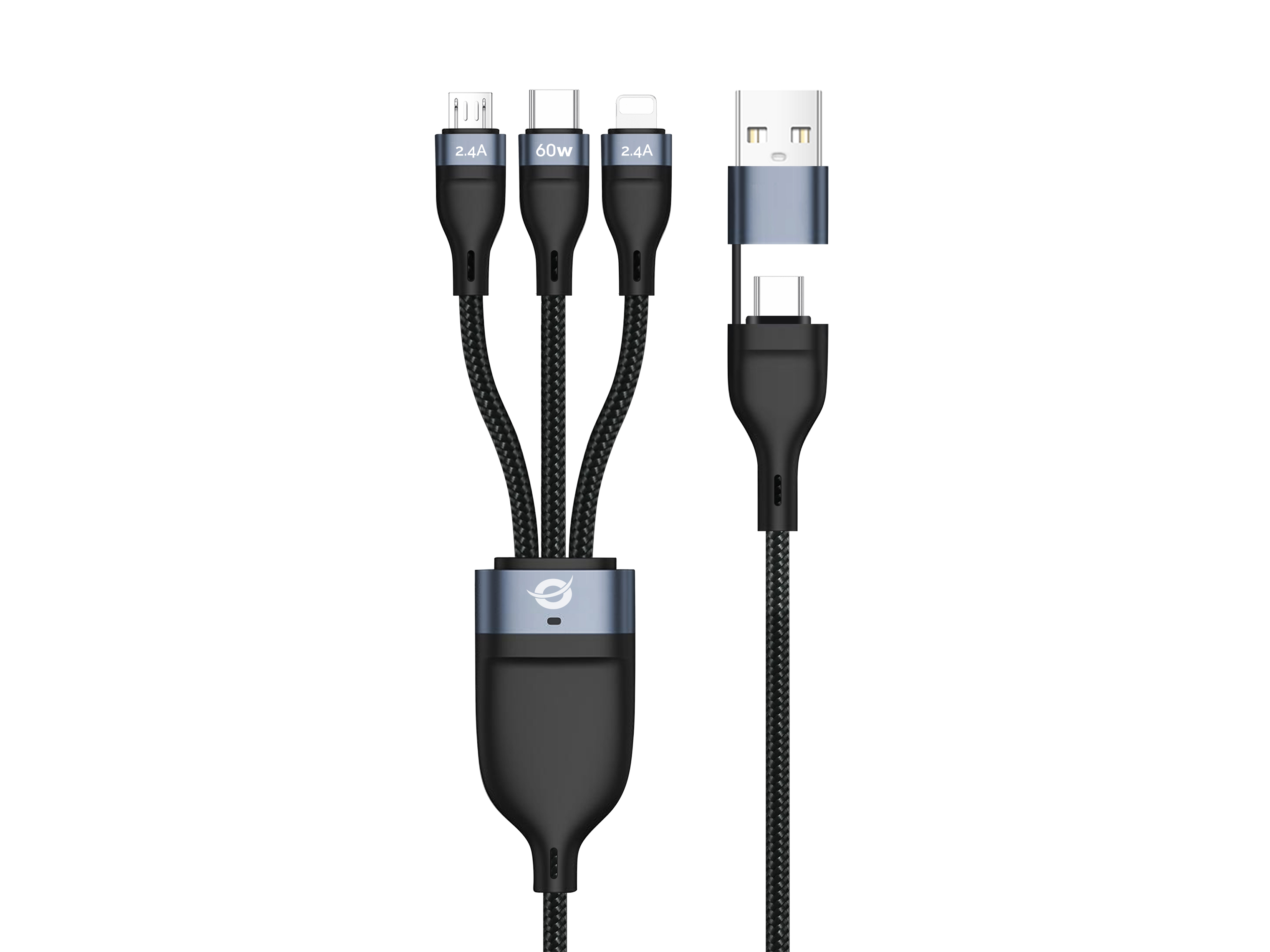 Conceptronic ETTA05B15 USB-C to USB C/Micro-USB B/Lightning 1,5m Sort