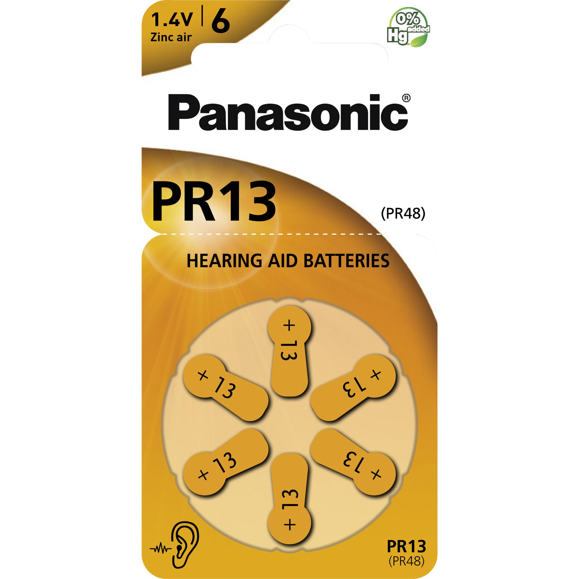 Panasonic PR 13 Zinc Air 6 pcs. Hearing Aid Cells