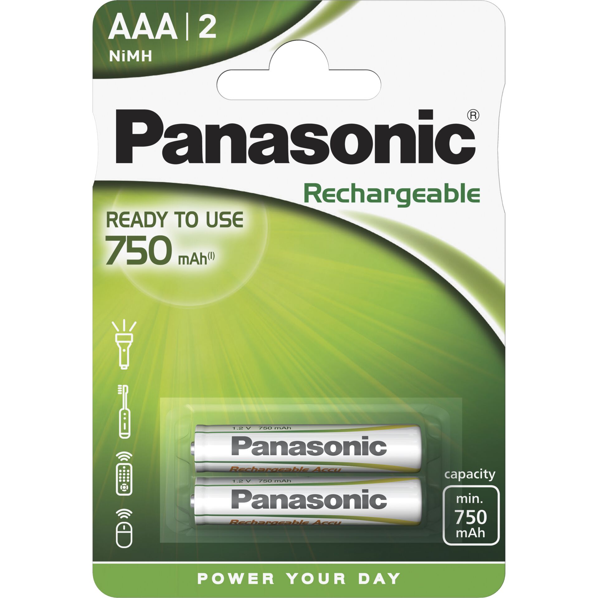 1x2 Panasonic Akku NiMH Micro AAA 750 mAh Rechargeable Evolta